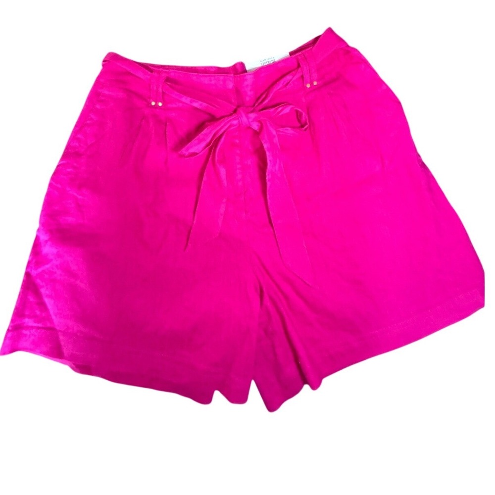 INC Linen Shorts 16 NWT Pink Dragonfruit High Rise Tie Waist Glam Lead II
